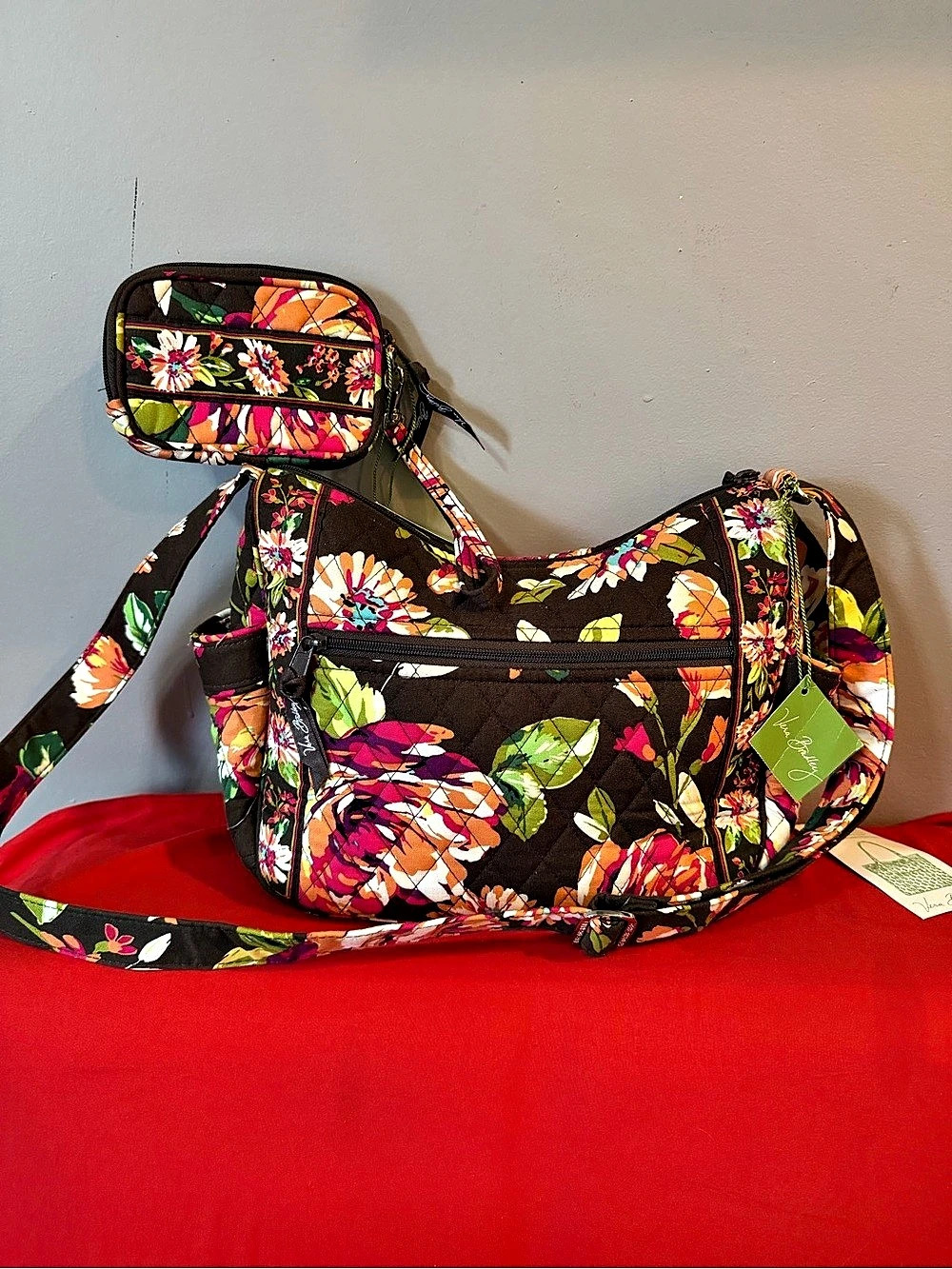 Vera Bradley On the Go Crossbody & Wristlet Set Brown & Pink new